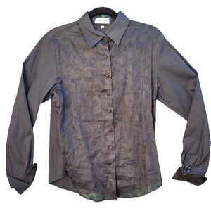 Anne Fountaine Paris Long Sleeve Black Sheer‎ Embroidered Button Up Shirt